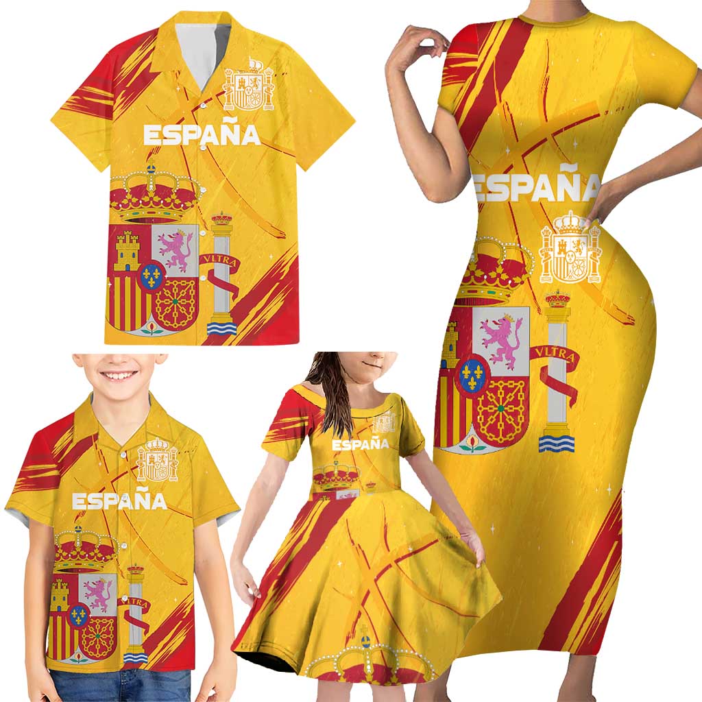 Custom Basketball Fan Jersey Spanish Family Matching Short Sleeve Bodycon Dress and Hawaiian Shirt Royal Seal of España - Wonder Print Shop