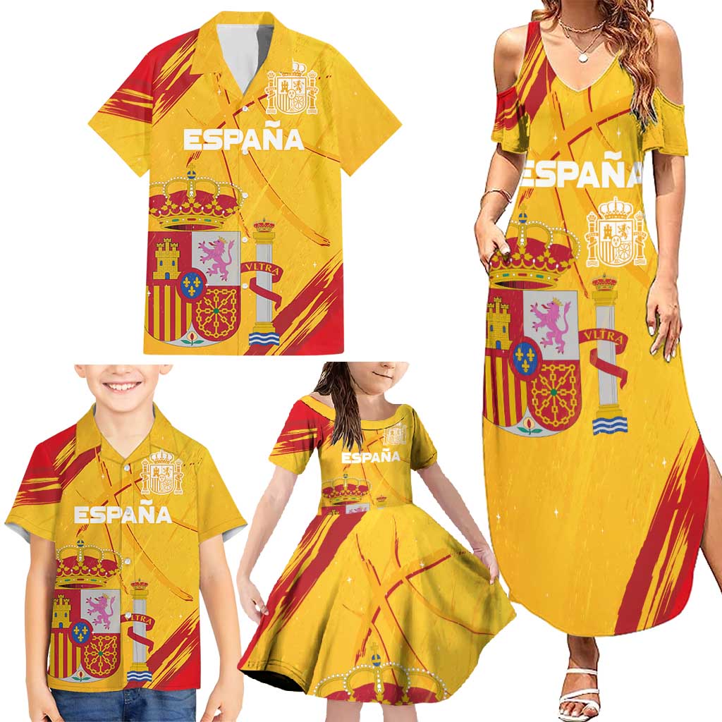 Custom Basketball Fan Jersey Spanish Family Matching Summer Maxi Dress and Hawaiian Shirt Royal Seal of España - Wonder Print Shop