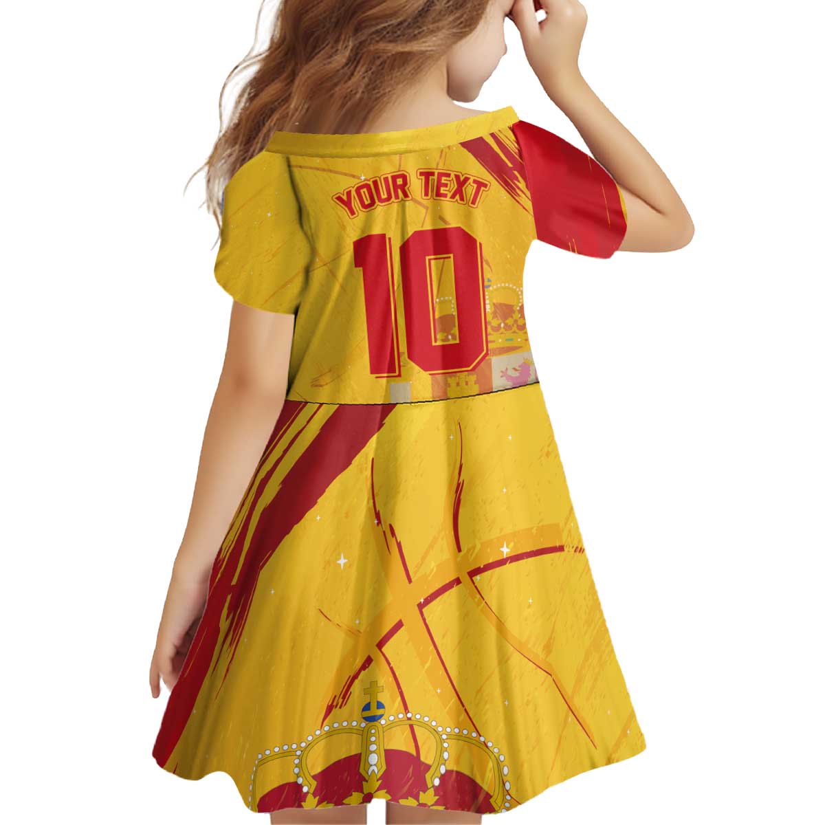 Custom Basketball Fan Jersey Spanish Kid Short Sleeve Dress Royal Seal of España - Wonder Print Shop