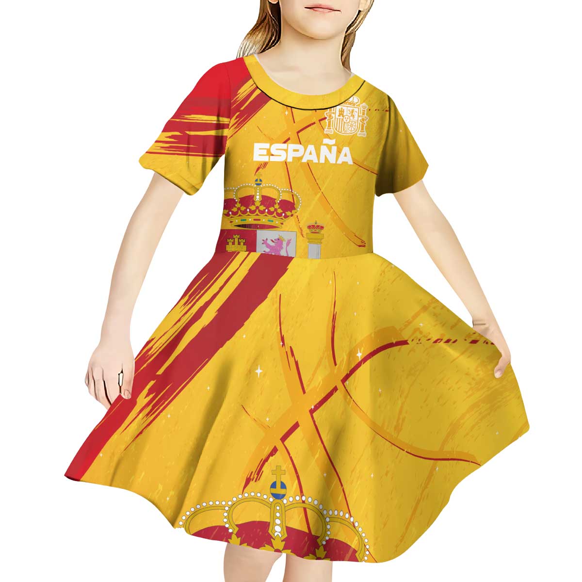 Custom Basketball Fan Jersey Spanish Kid Short Sleeve Dress Royal Seal of España - Wonder Print Shop