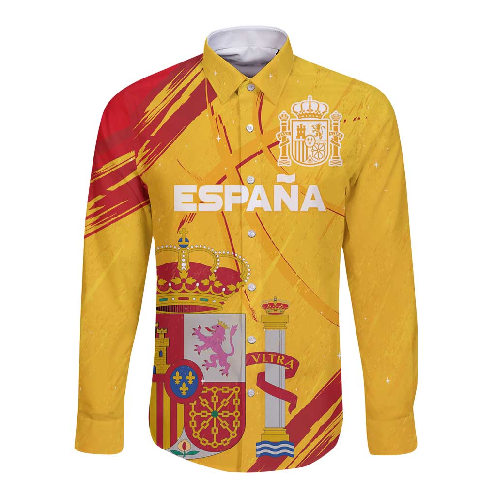 Custom Basketball Fan Jersey Spanish Long Sleeve Button Shirt Royal Seal of España - Wonder Print Shop