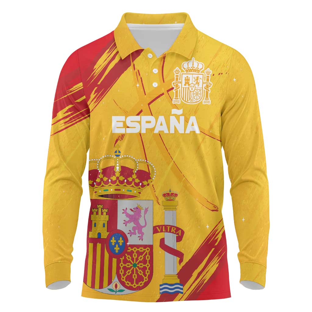 Custom Basketball Fan Jersey Spanish Long Sleeve Polo Shirt Royal Seal of España - Wonder Print Shop