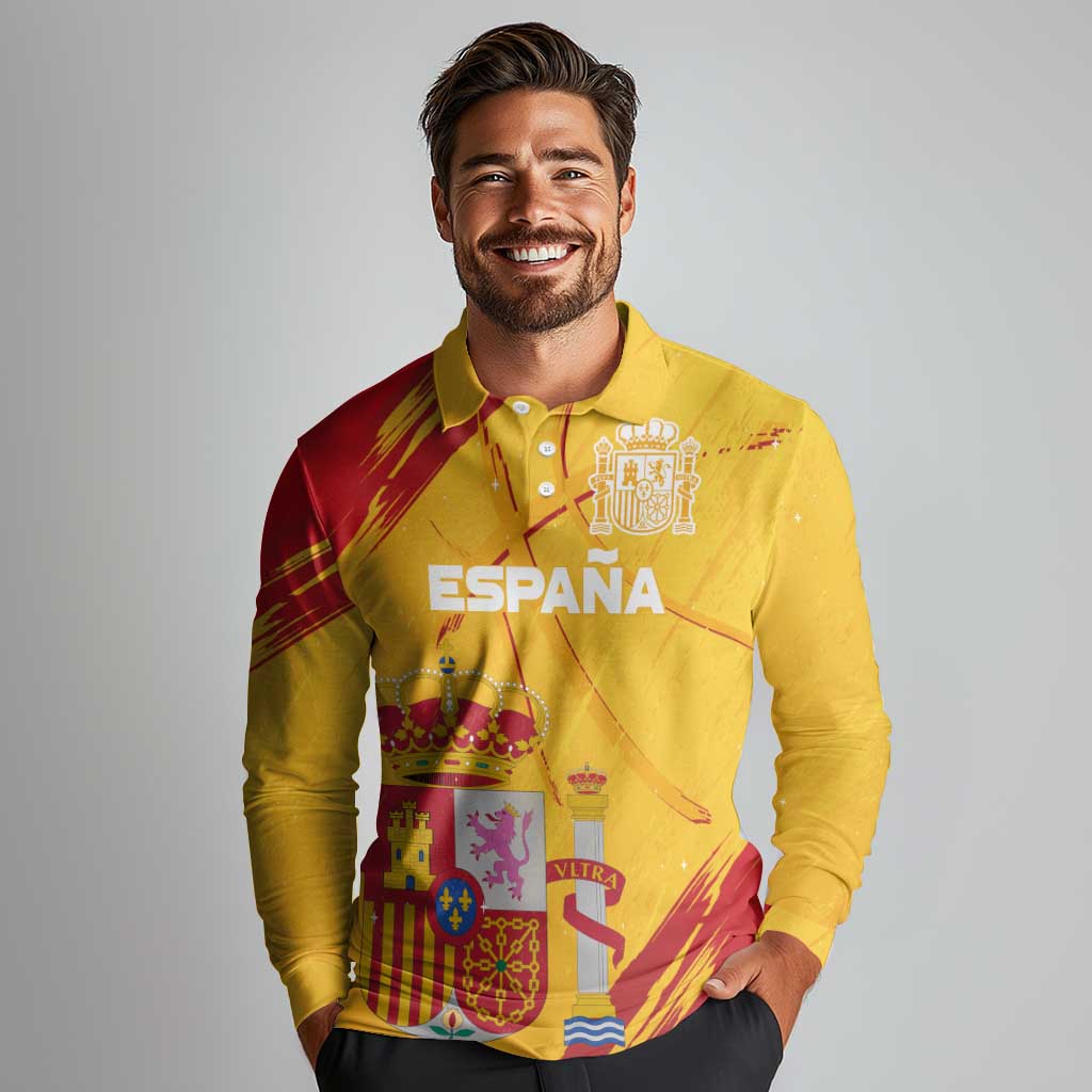 Custom Basketball Fan Jersey Spanish Long Sleeve Polo Shirt Royal Seal of España - Wonder Print Shop