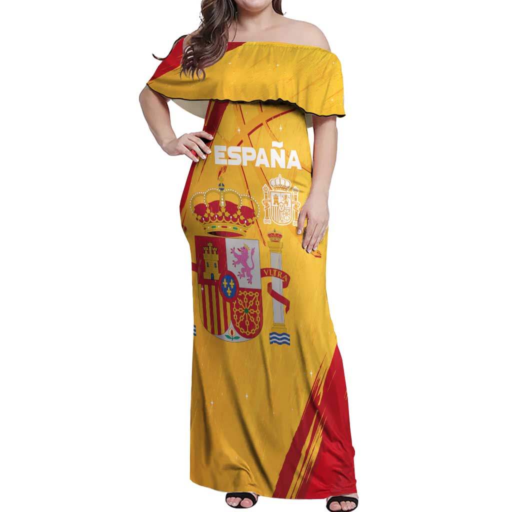 Custom Basketball Fan Jersey Spanish Off Shoulder Maxi Dress Royal Seal of España - Wonder Print Shop