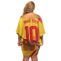 Custom Basketball Fan Jersey Spanish Off Shoulder Short Dress Royal Seal of España - Wonder Print Shop