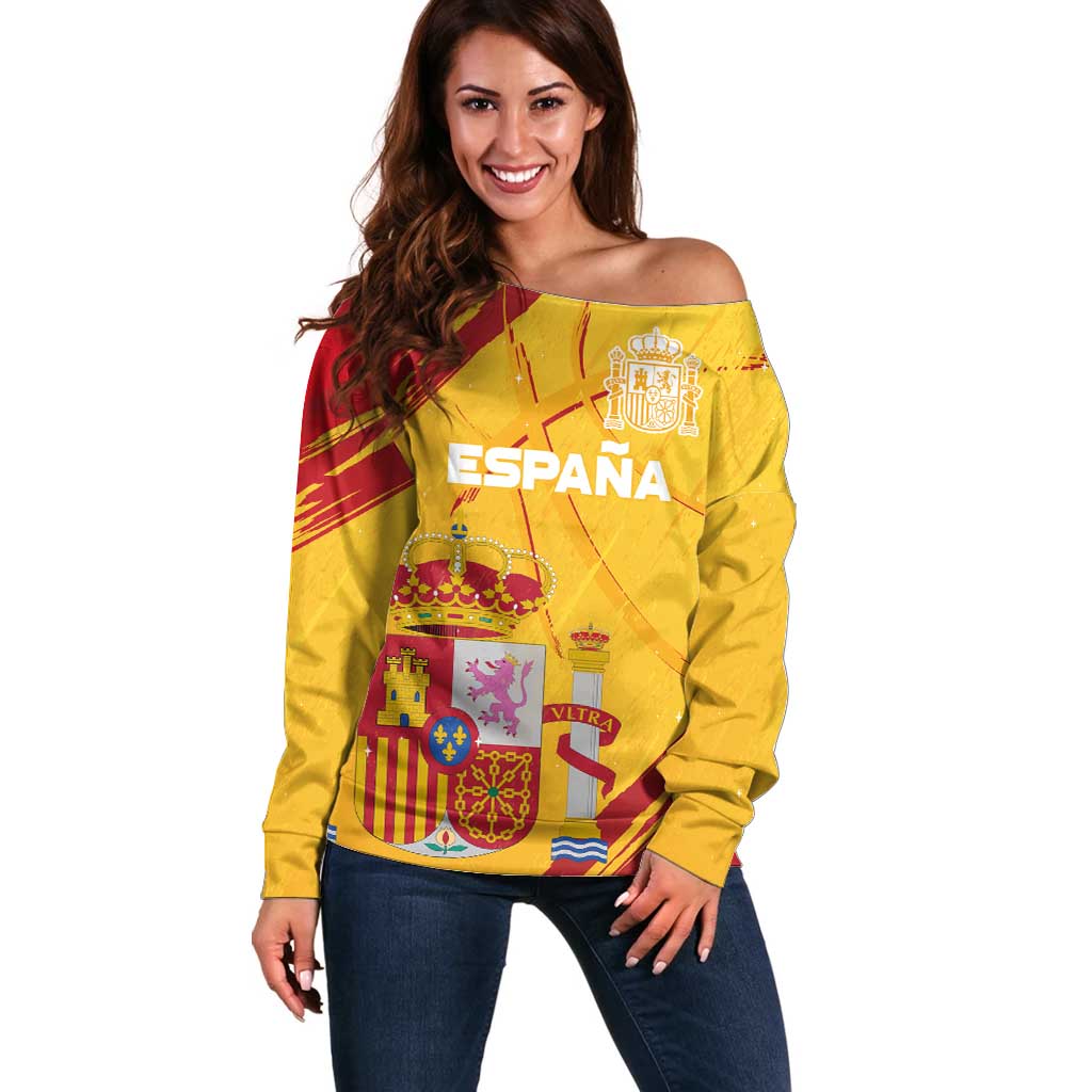 Custom Basketball Fan Jersey Spanish Off Shoulder Sweater Royal Seal of España - Wonder Print Shop