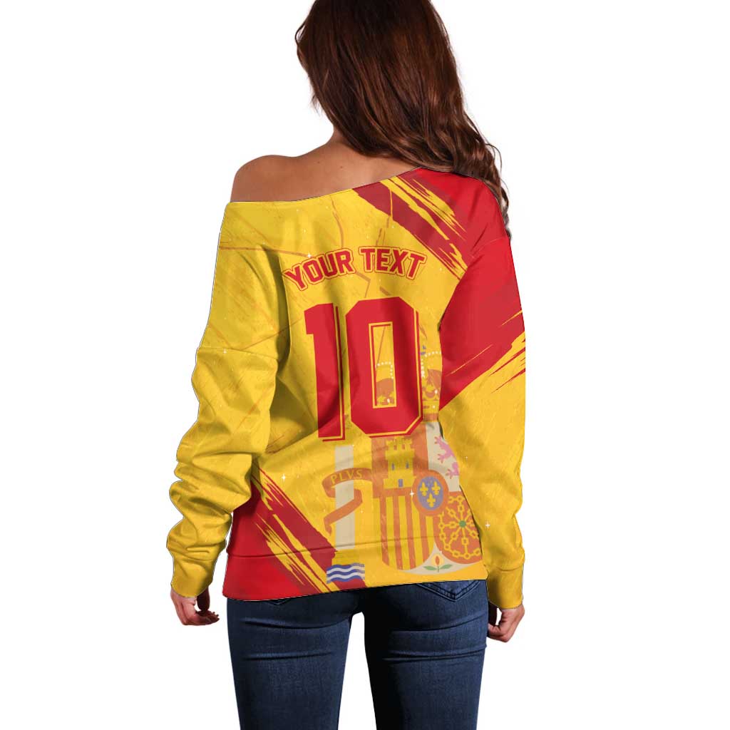 Custom Basketball Fan Jersey Spanish Off Shoulder Sweater Royal Seal of España - Wonder Print Shop