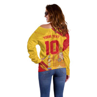 Custom Basketball Fan Jersey Spanish Off Shoulder Sweater Royal Seal of España - Wonder Print Shop