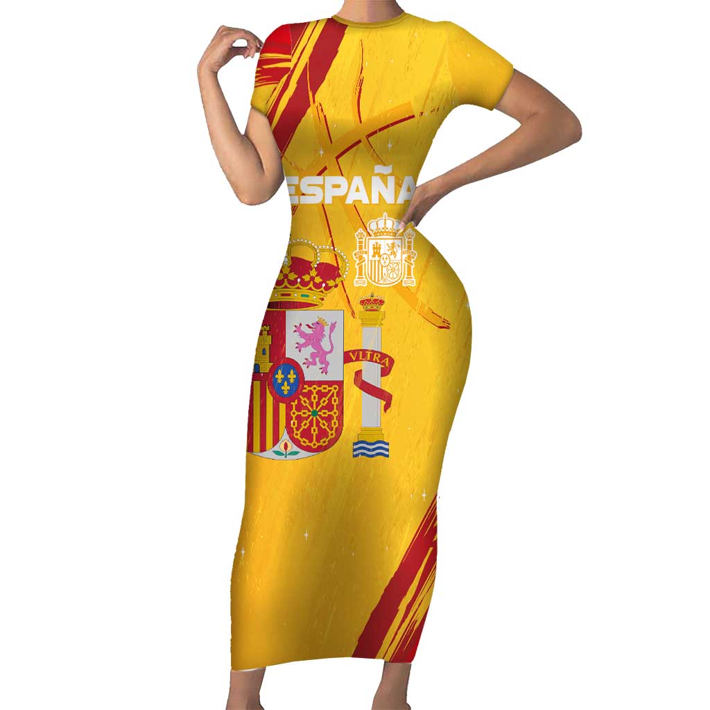 Custom Basketball Fan Jersey Spanish Short Sleeve Bodycon Dress Royal Seal of España - Wonder Print Shop