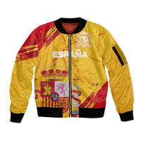 Custom Basketball Fan Jersey Spanish Sleeve Zip Bomber Jacket Royal Seal of España - Wonder Print Shop