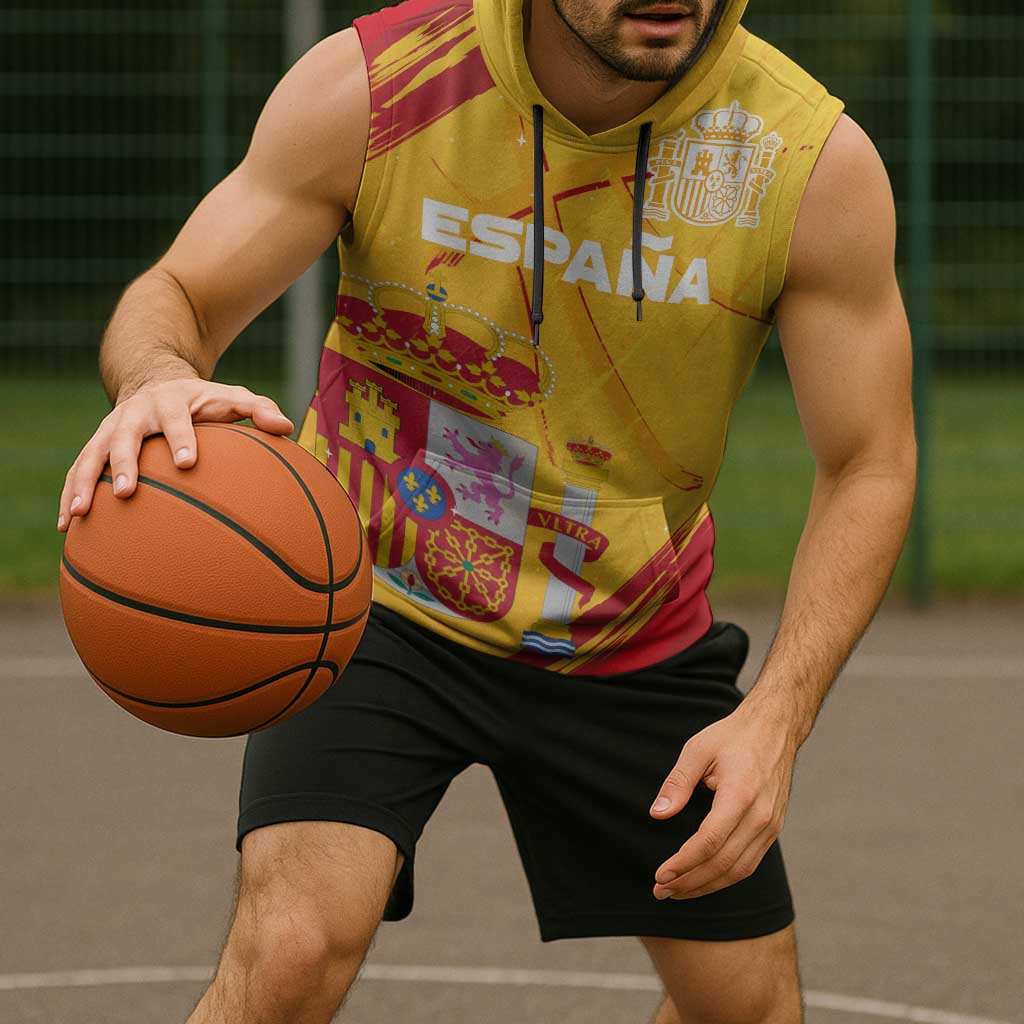 Custom Basketball Fan Jersey Spanish Sleeveless Hoodie Royal Seal of España - Wonder Print Shop