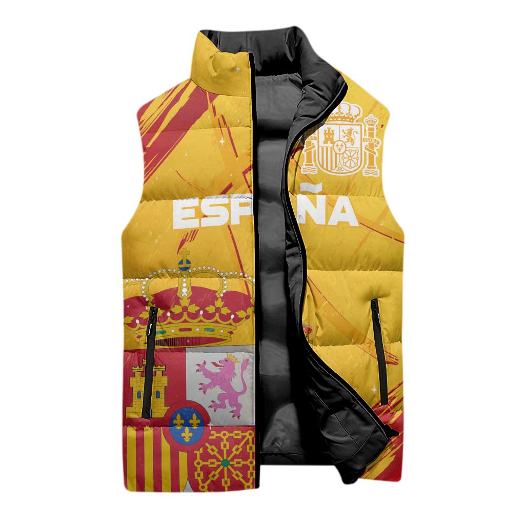 Custom Basketball Fan Jersey Spanish Sleeveless Puffer Jacket Royal Seal of España - Wonder Print Shop