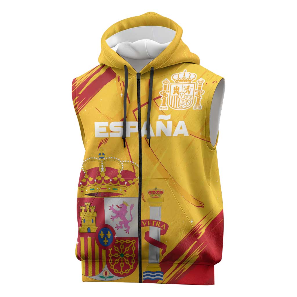 Custom Basketball Fan Jersey Spanish Sleeveless Zip Hoodie Royal Seal of España - Wonder Print Shop