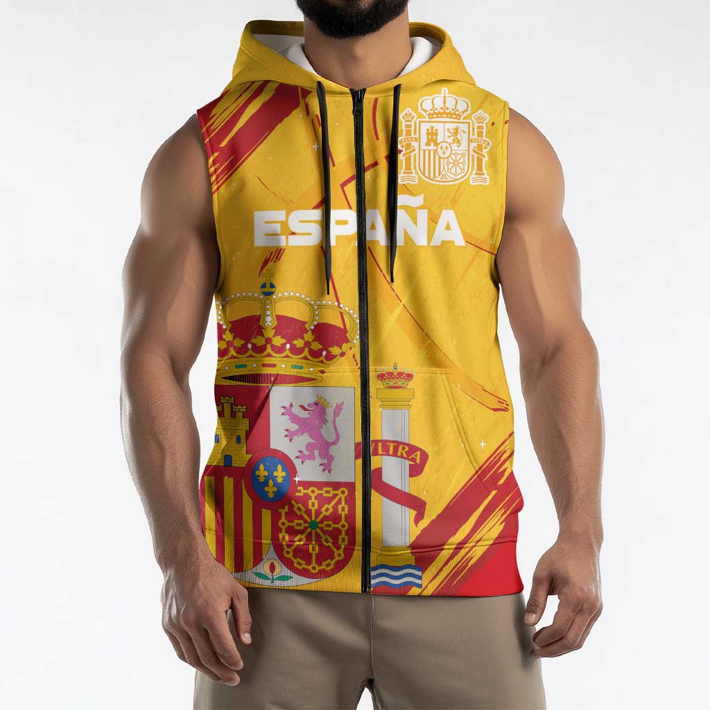Custom Basketball Fan Jersey Spanish Sleeveless Zip Hoodie Royal Seal of España - Wonder Print Shop