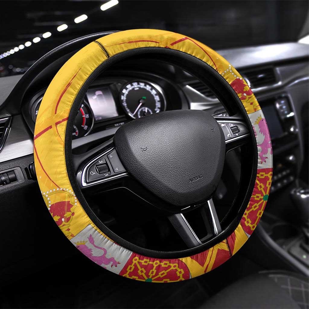Basketball Fan Jersey Spanish Steering Wheel Cover Royal Seal of España - Wonder Print Shop