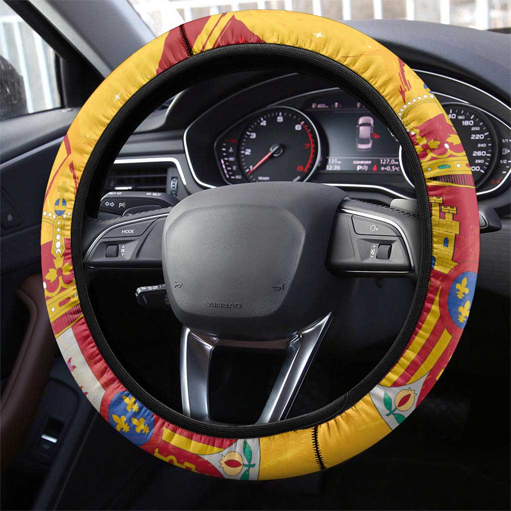Basketball Fan Jersey Spanish Steering Wheel Cover Royal Seal of España - Wonder Print Shop