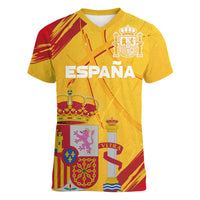 Custom Basketball Fan Jersey Spanish Women V-Neck T-Shirt Royal Seal of España - Wonder Print Shop