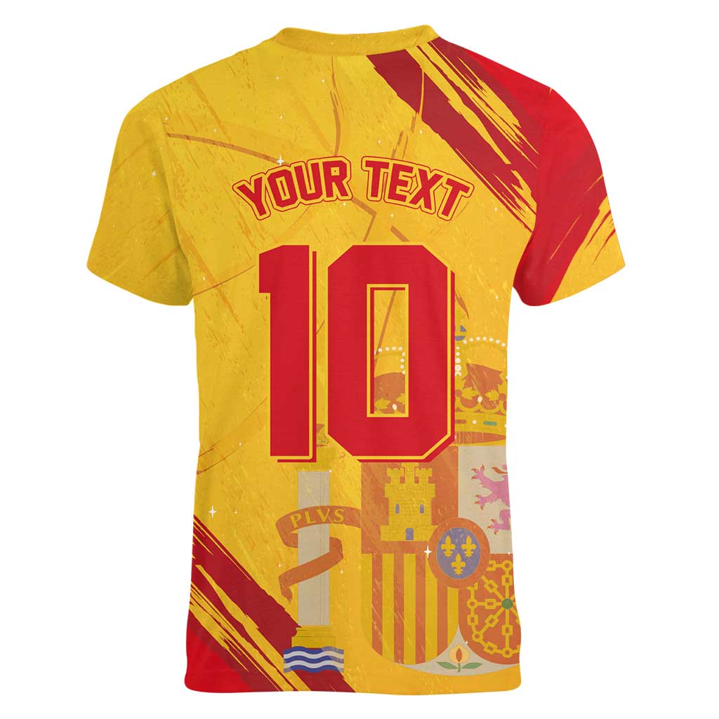 Custom Basketball Fan Jersey Spanish Women V-Neck T-Shirt Royal Seal of España - Wonder Print Shop