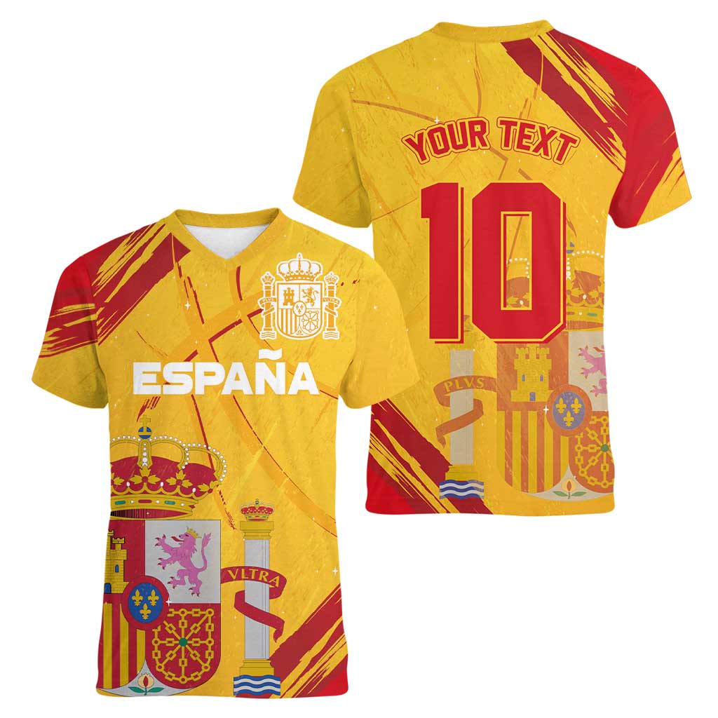 Custom Basketball Fan Jersey Spanish Women V-Neck T-Shirt Royal Seal of España - Wonder Print Shop