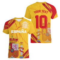 Custom Basketball Fan Jersey Spanish Women V-Neck T-Shirt Royal Seal of España - Wonder Print Shop