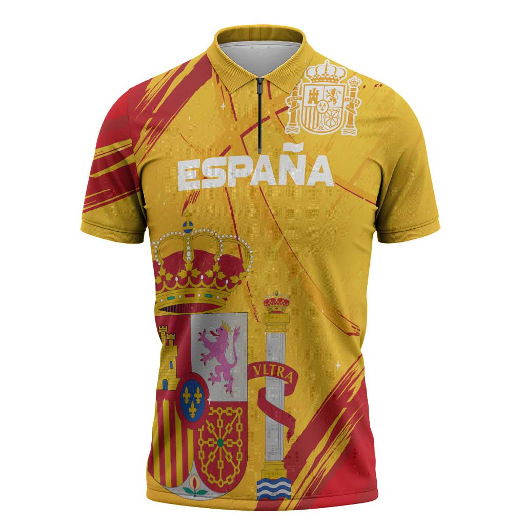 Custom Basketball Fan Jersey Spanish Zipper Polo Shirt Royal Seal of España - Wonder Print Shop