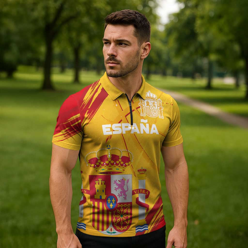 Custom Basketball Fan Jersey Spanish Zipper Polo Shirt Royal Seal of España - Wonder Print Shop