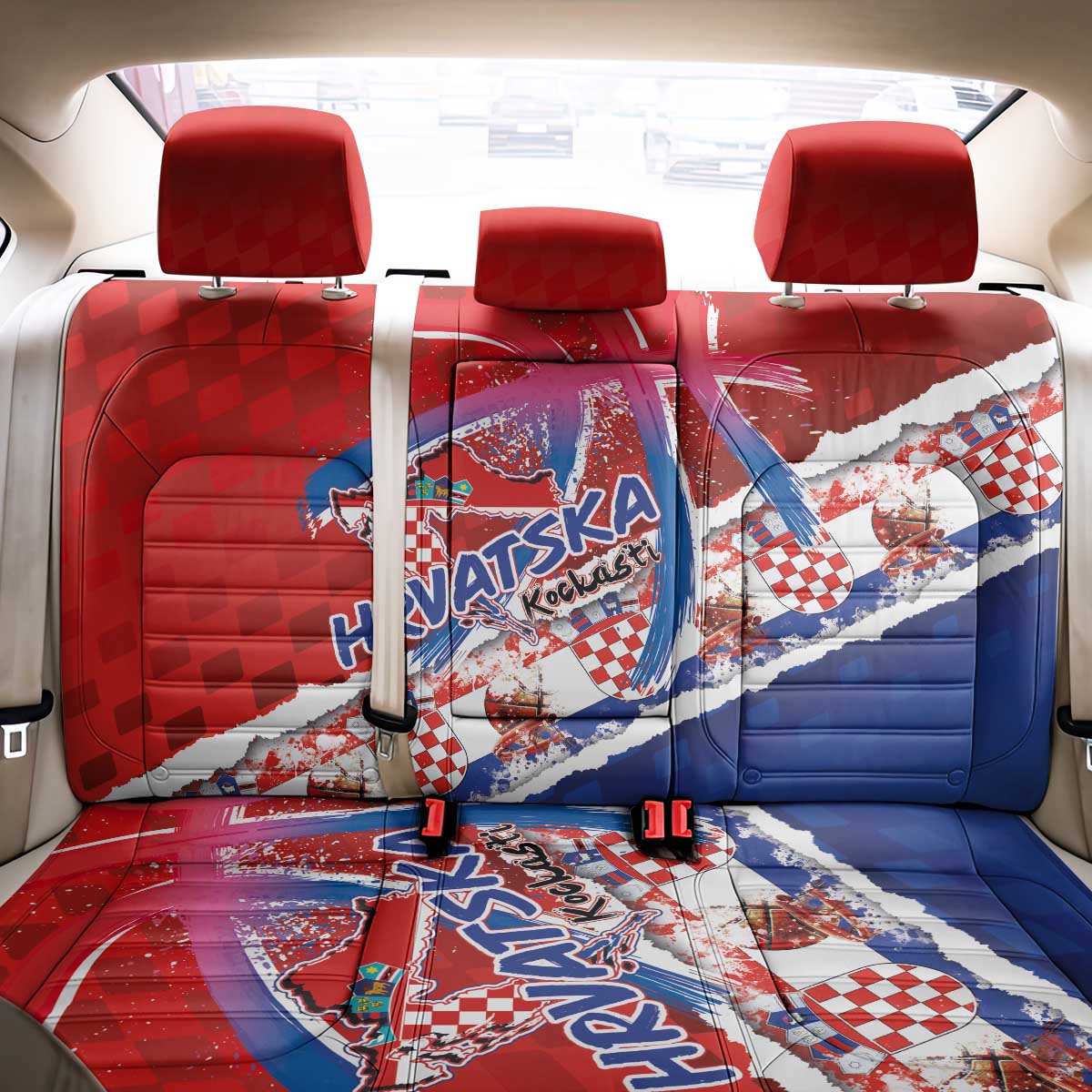 Basketball Fan Jersey Croatian Back Car Seat Cover Hrvatska-The Chequered Ones - Wonder Print Shop