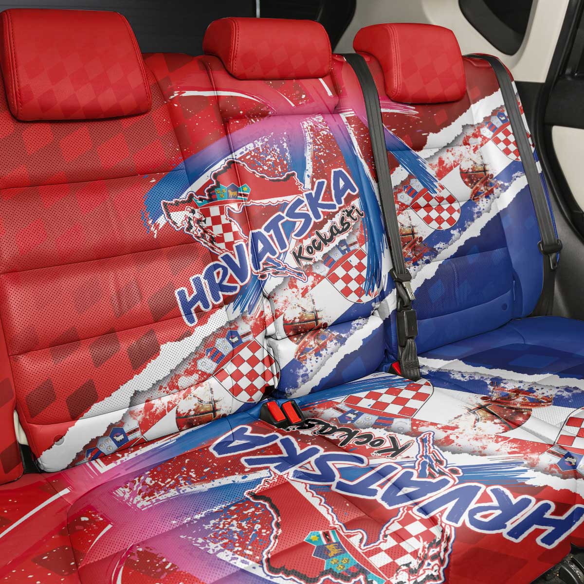 Basketball Fan Jersey Croatian Back Car Seat Cover Hrvatska-The Chequered Ones - Wonder Print Shop