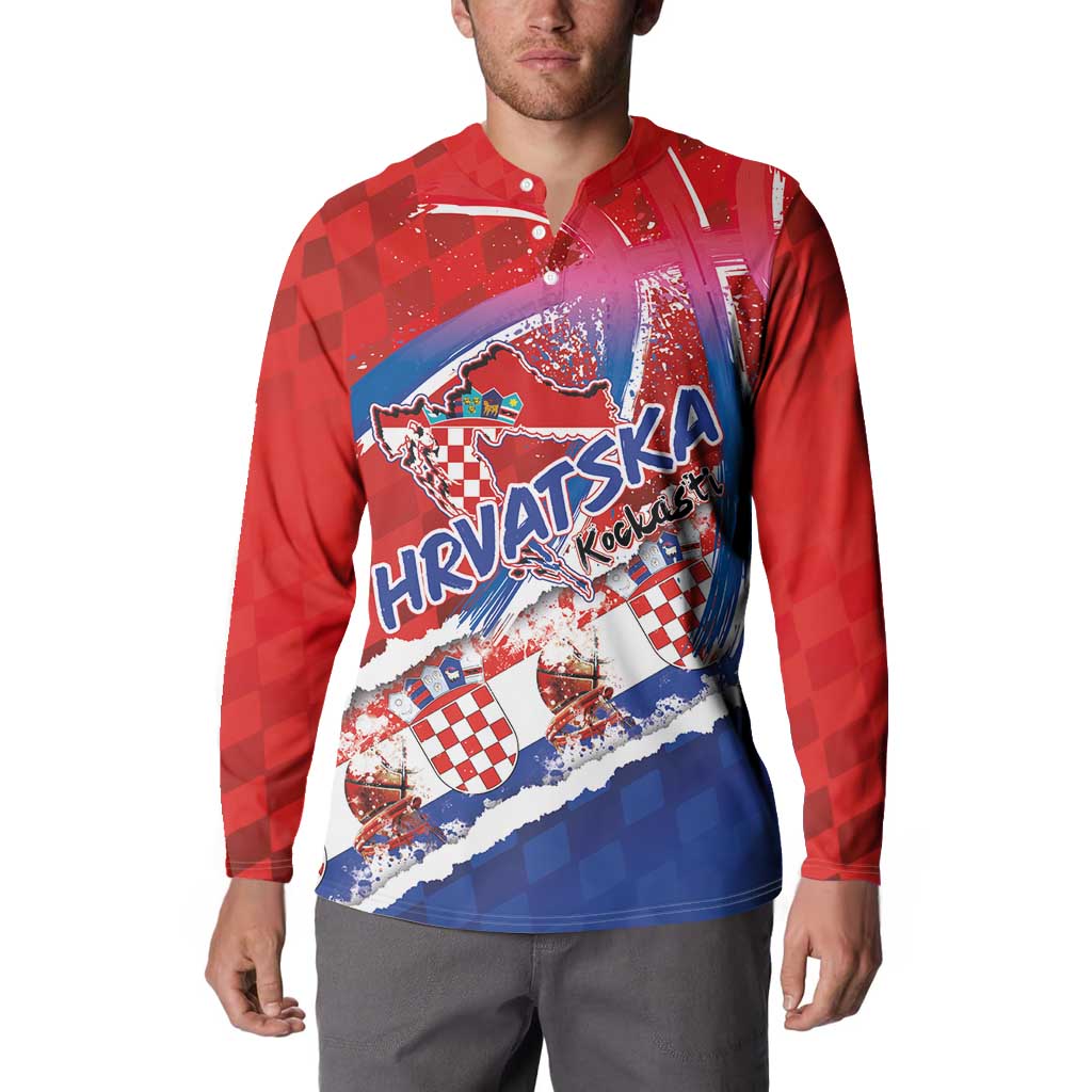 Basketball Fan Jersey Croatian Button Sweatshirt Hrvatska-The Chequered Ones - Wonder Print Shop