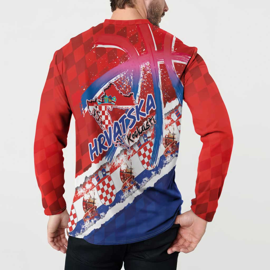 Basketball Fan Jersey Croatian Button Sweatshirt Hrvatska-The Chequered Ones - Wonder Print Shop