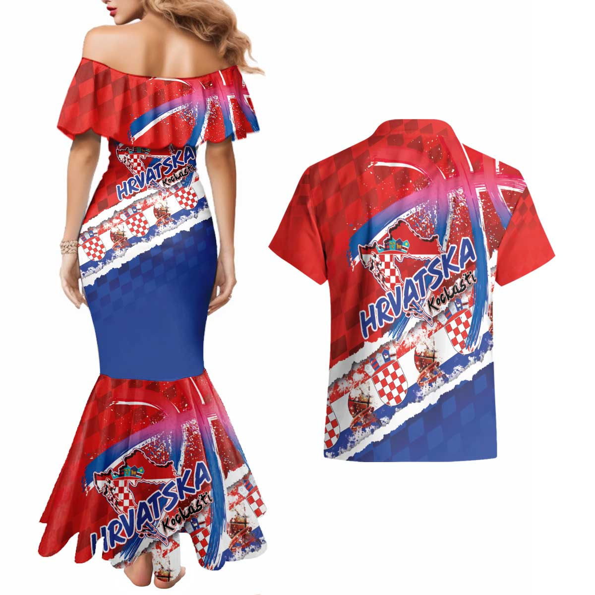 Basketball Fan Jersey Croatian Couples Matching Mermaid Dress and Hawaiian Shirt Hrvatska-The Chequered Ones - Wonder Print Shop