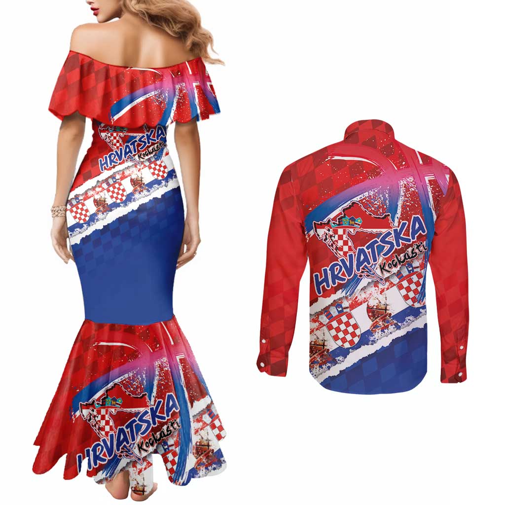 Basketball Fan Jersey Croatian Couples Matching Mermaid Dress and Long Sleeve Button Shirt Hrvatska-The Chequered Ones - Wonder Print Shop