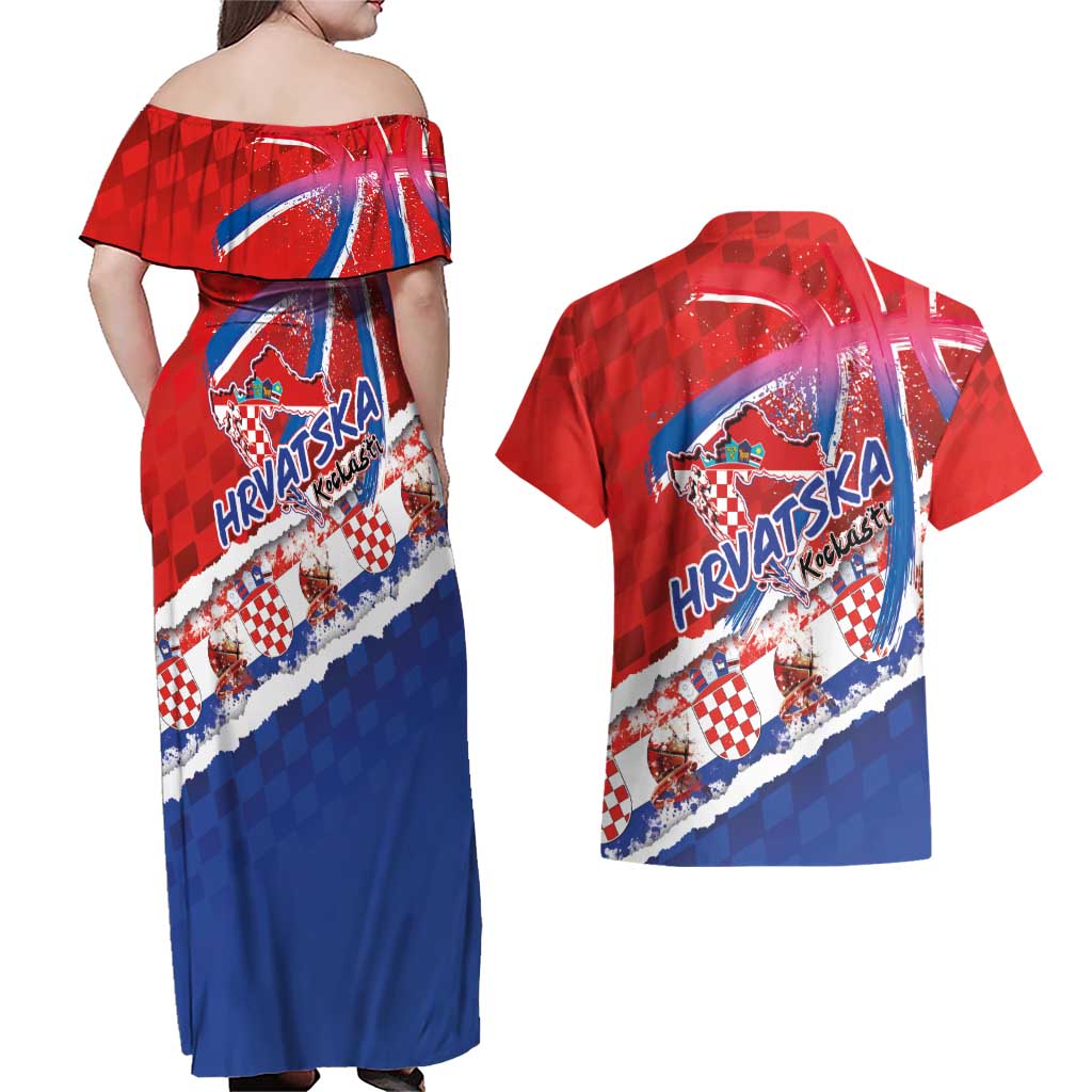 Basketball Fan Jersey Croatian Couples Matching Off Shoulder Maxi Dress and Hawaiian Shirt Hrvatska-The Chequered Ones - Wonder Print Shop
