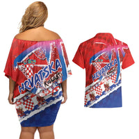 Basketball Fan Jersey Croatian Couples Matching Off Shoulder Short Dress and Hawaiian Shirt Hrvatska-The Chequered Ones - Wonder Print Shop