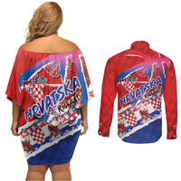 Basketball Fan Jersey Croatian Couples Matching Off Shoulder Short Dress and Long Sleeve Button Shirt Hrvatska-The Chequered Ones - Wonder Print Shop