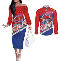 Basketball Fan Jersey Croatian Couples Matching Off The Shoulder Long Sleeve Dress and Long Sleeve Button Shirt Hrvatska-The Chequered Ones - Wonder Print Shop