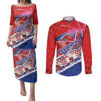 Basketball Fan Jersey Croatian Couples Matching Puletasi and Long Sleeve Button Shirt Hrvatska-The Chequered Ones - Wonder Print Shop