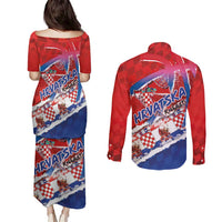 Basketball Fan Jersey Croatian Couples Matching Puletasi and Long Sleeve Button Shirt Hrvatska-The Chequered Ones - Wonder Print Shop