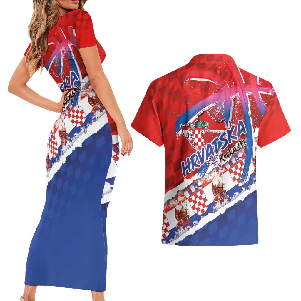 Basketball Fan Jersey Croatian Couples Matching Short Sleeve Bodycon Dress and Hawaiian Shirt Hrvatska-The Chequered Ones - Wonder Print Shop