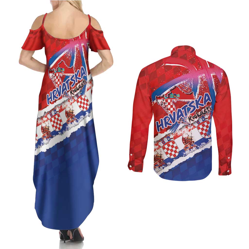 Basketball Fan Jersey Croatian Couples Matching Summer Maxi Dress and Long Sleeve Button Shirt Hrvatska-The Chequered Ones - Wonder Print Shop