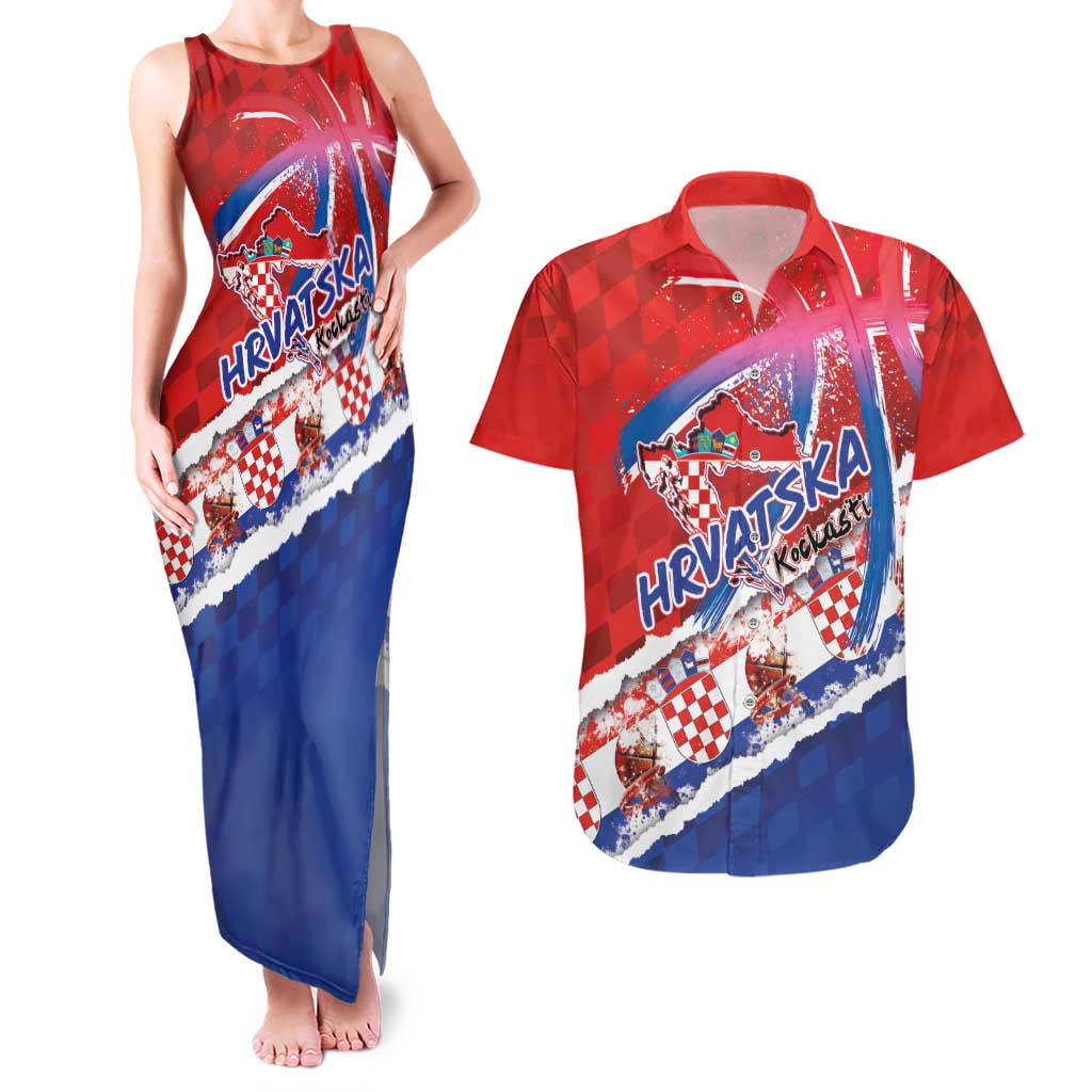 Basketball Fan Jersey Croatian Couples Matching Tank Maxi Dress and Hawaiian Shirt Hrvatska-The Chequered Ones - Wonder Print Shop
