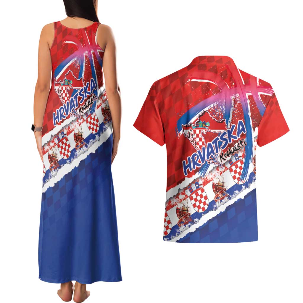 Basketball Fan Jersey Croatian Couples Matching Tank Maxi Dress and Hawaiian Shirt Hrvatska-The Chequered Ones - Wonder Print Shop