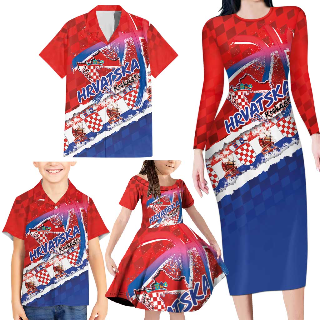 Basketball Fan Jersey Croatian Family Matching Long Sleeve Bodycon Dress and Hawaiian Shirt Hrvatska-The Chequered Ones - Wonder Print Shop