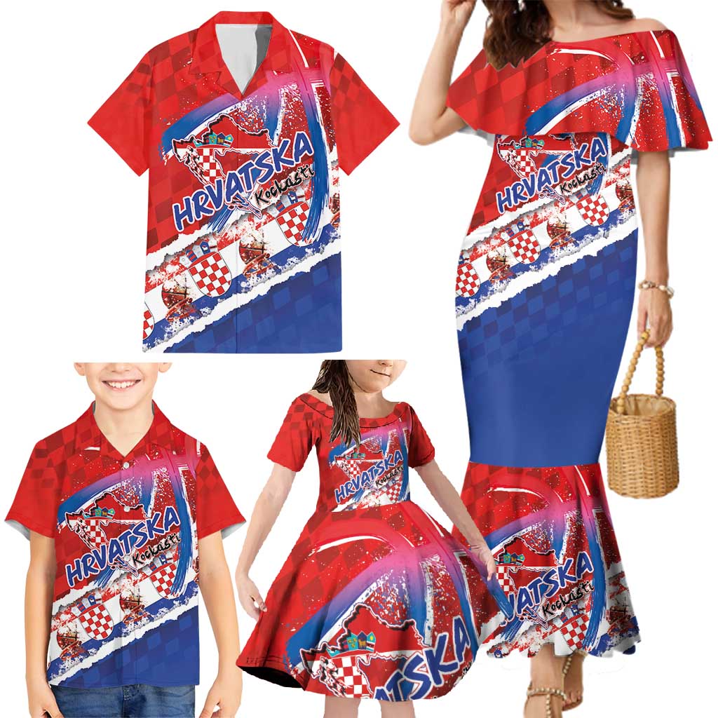 Basketball Fan Jersey Croatian Family Matching Mermaid Dress and Hawaiian Shirt Hrvatska-The Chequered Ones - Wonder Print Shop