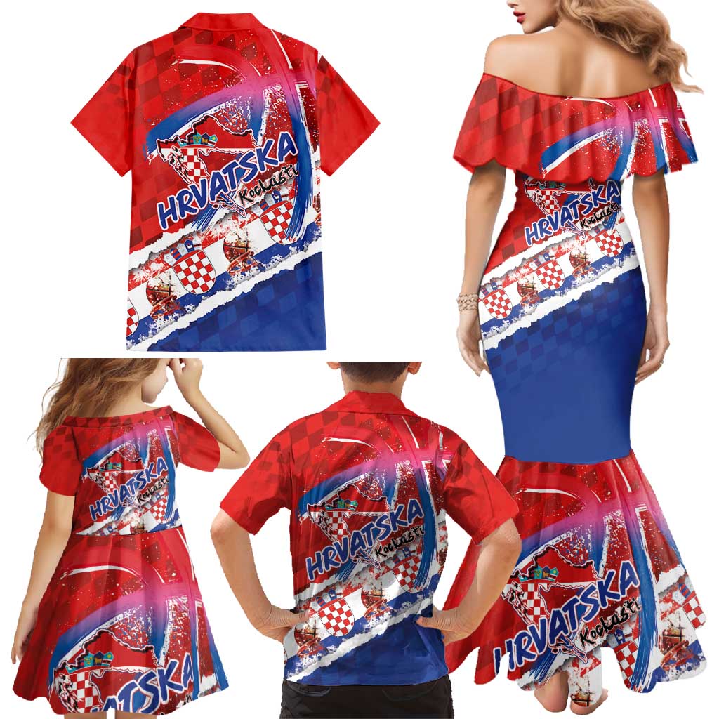 Basketball Fan Jersey Croatian Family Matching Mermaid Dress and Hawaiian Shirt Hrvatska-The Chequered Ones - Wonder Print Shop