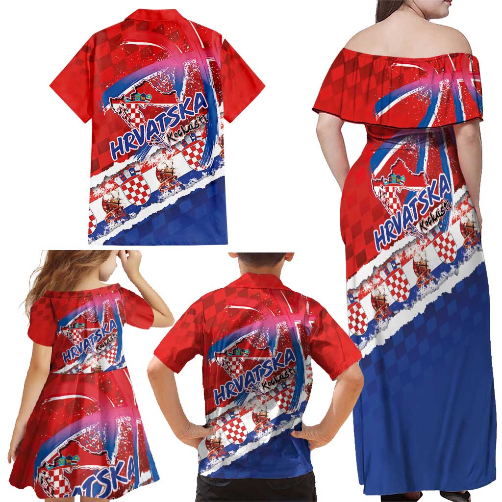 Basketball Fan Jersey Croatian Family Matching Off Shoulder Maxi Dress and Hawaiian Shirt Hrvatska-The Chequered Ones - Wonder Print Shop