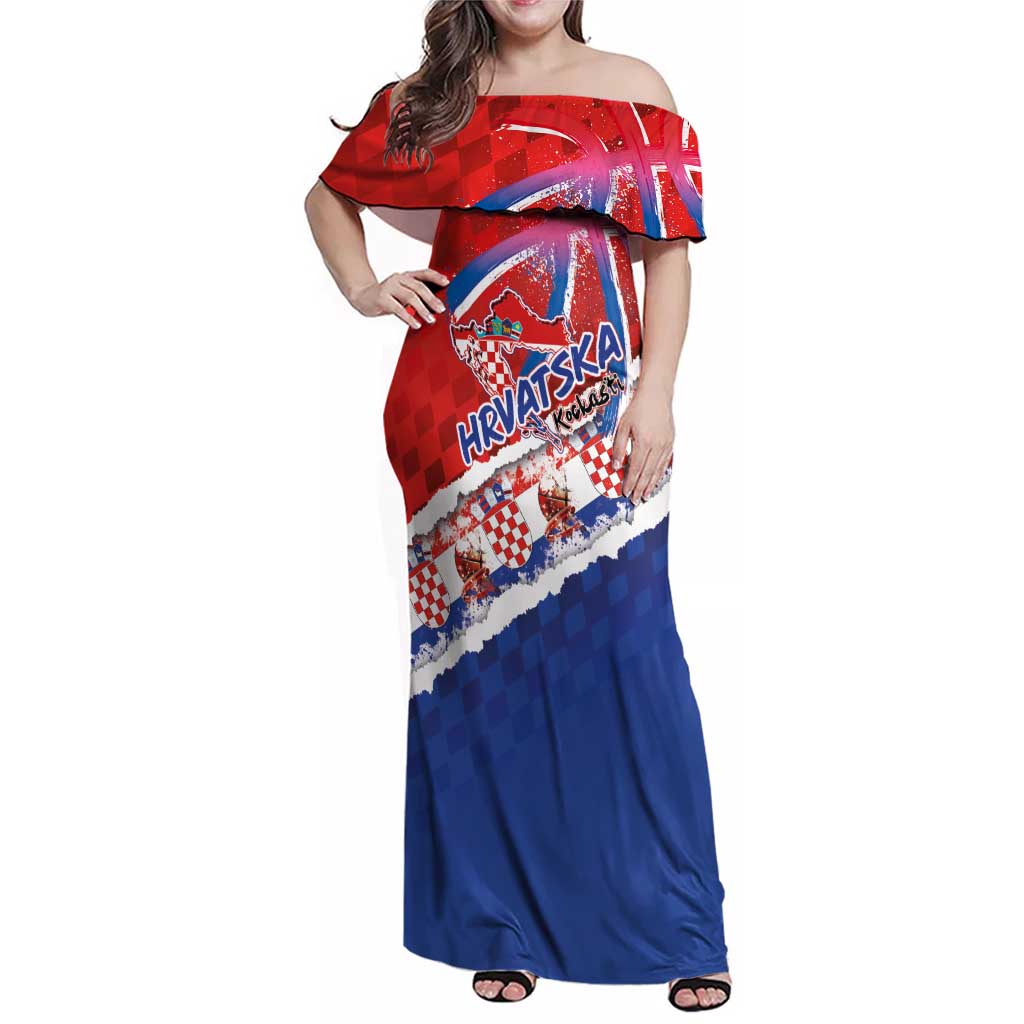 Basketball Fan Jersey Croatian Family Matching Off Shoulder Maxi Dress and Hawaiian Shirt Hrvatska-The Chequered Ones - Wonder Print Shop