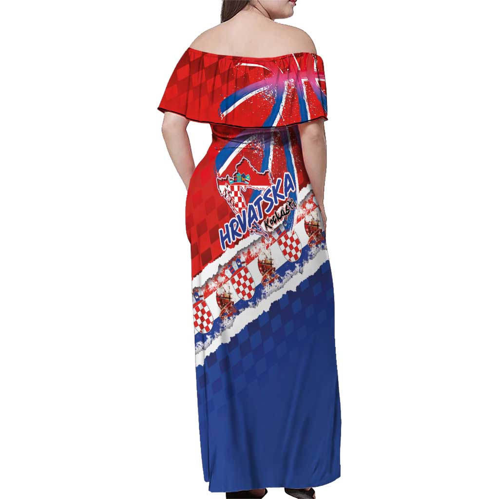 Basketball Fan Jersey Croatian Family Matching Off Shoulder Maxi Dress and Hawaiian Shirt Hrvatska-The Chequered Ones - Wonder Print Shop