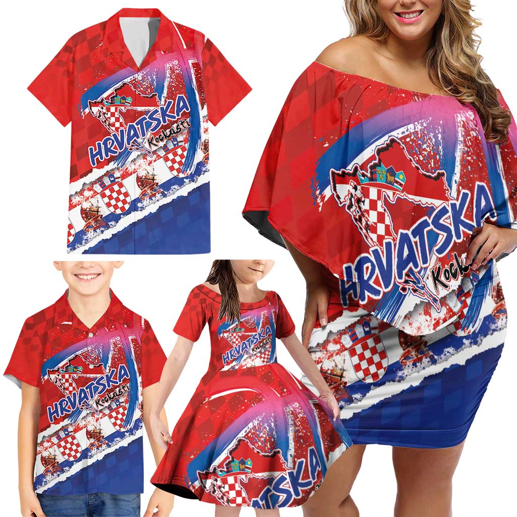 Basketball Fan Jersey Croatian Family Matching Off Shoulder Short Dress and Hawaiian Shirt Hrvatska-The Chequered Ones - Wonder Print Shop