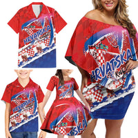 Basketball Fan Jersey Croatian Family Matching Off Shoulder Short Dress and Hawaiian Shirt Hrvatska-The Chequered Ones - Wonder Print Shop